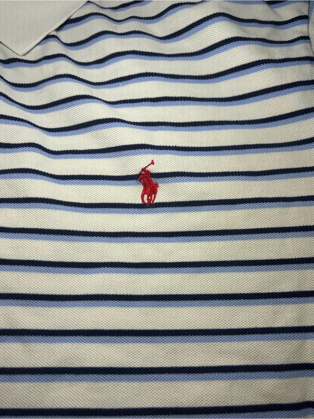 Ralph Lauren White and Navy Striped Polo with Red Logo